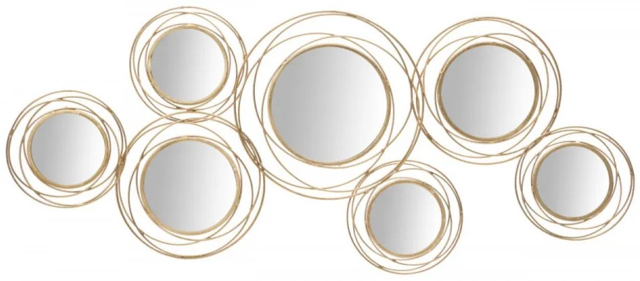 Decoratiune de perete aurie din metal si oglinda, 124,5x4x53,5 cm, Gold Round Mauro Ferretti