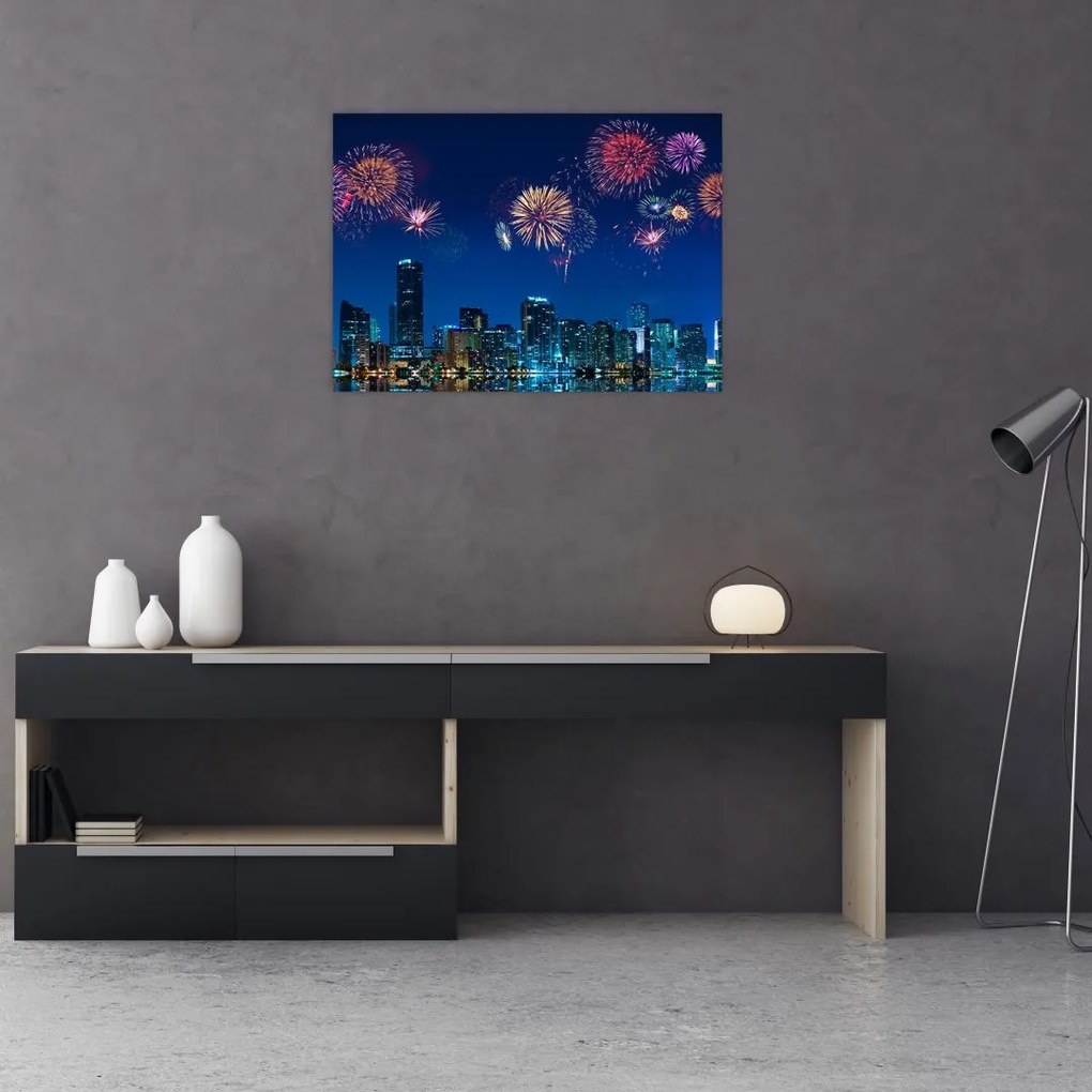 Tablou pe sticlă - Artificii in Miami (70x50 cm)
