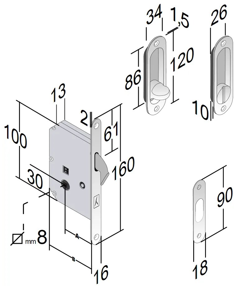 Usa glisanta cu model HDF incastrata in perete - Colectia LIGHT 2.2 Gri Antracit, 800 x 2000, Set maner + broasca cu cioc, 1800 x 2100, 830 x 2020