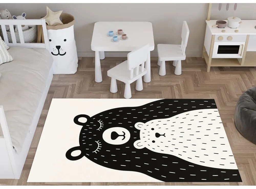 Covor pentru copii alb-negru lavabil 100x160 cm Bear Family v2 – Vitaus
