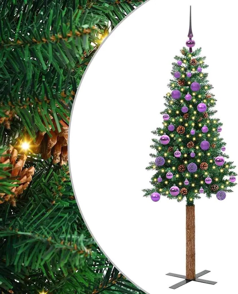 vidaXL Brad de Crăciun subțire Verde 150 cm PVC și lemn de PIN masiv