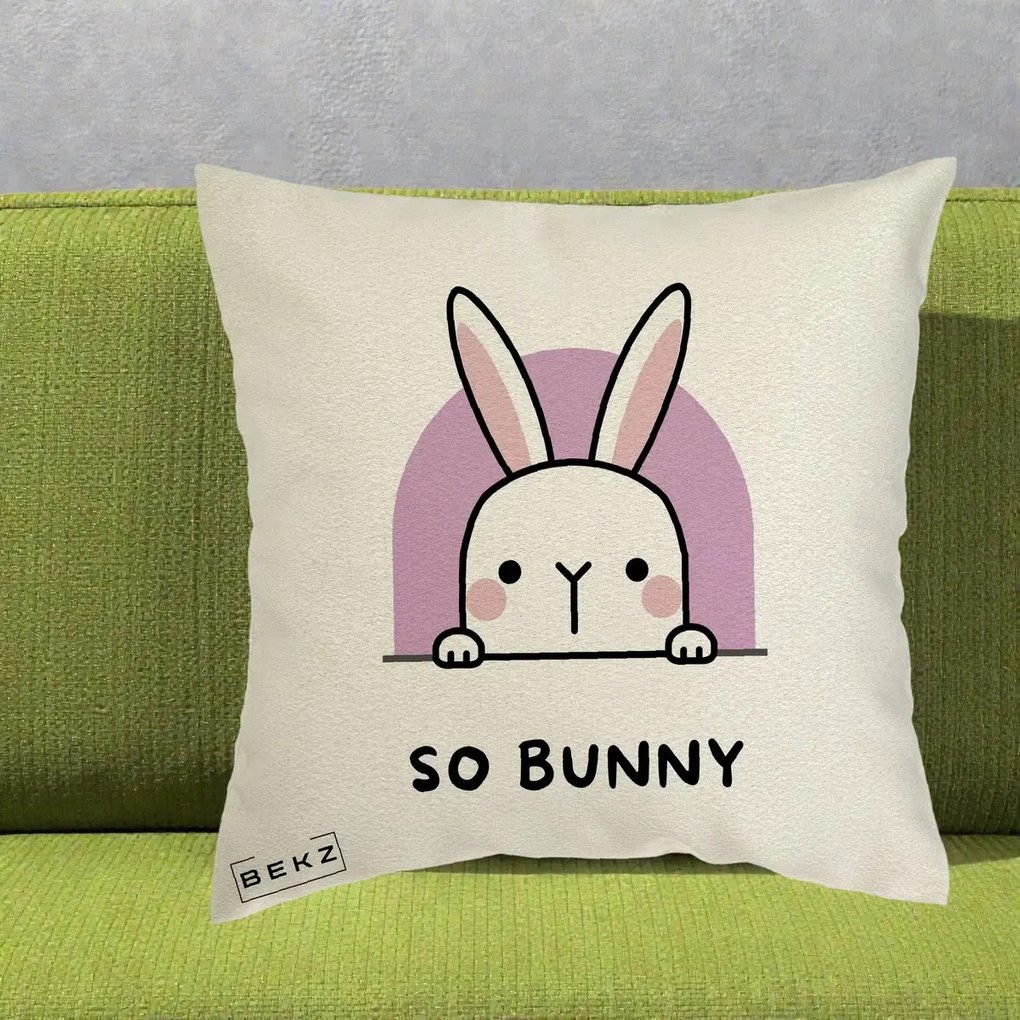 Perna Decorativa So Bunny Kawaii, 40x40 cm, Ecru, Husa Detasabila, Perna Inclusa, BEKZ®