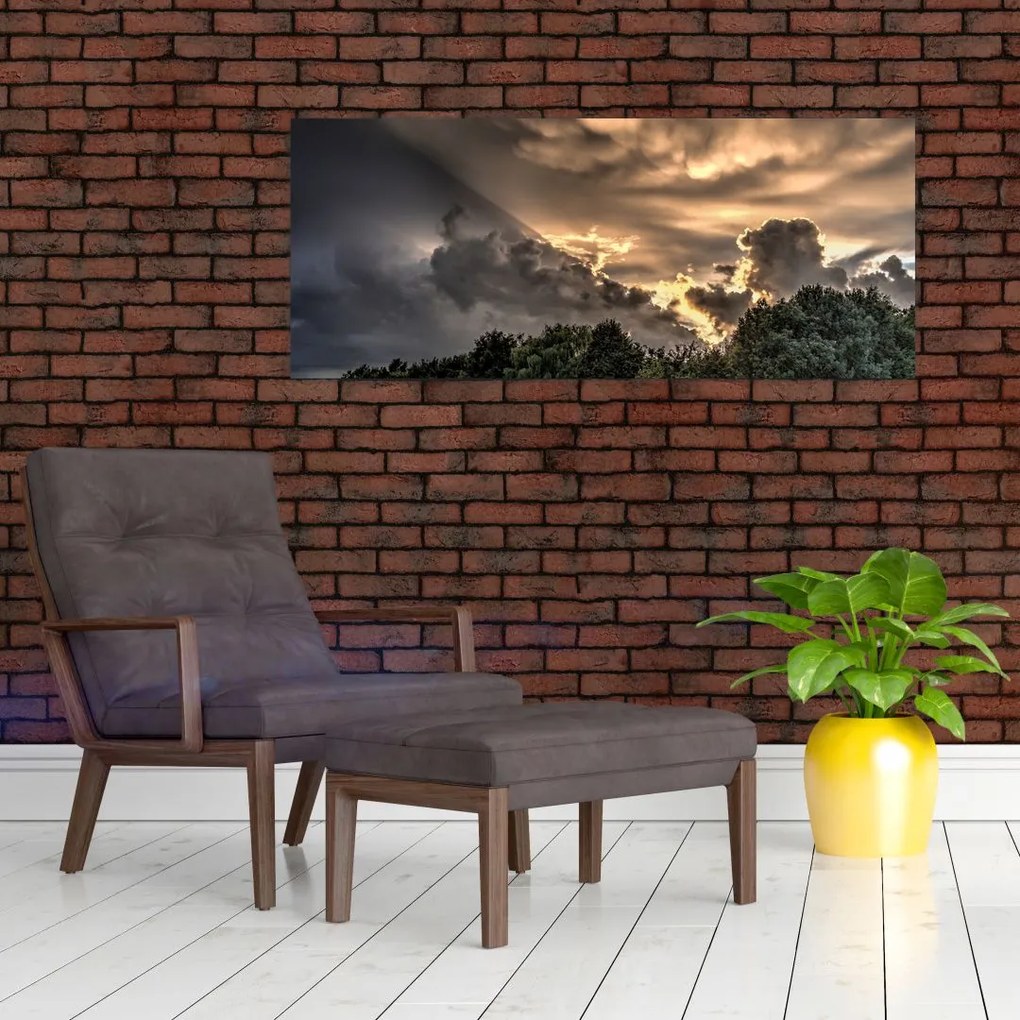 Tablou cu nori și pădure (120x50 cm)