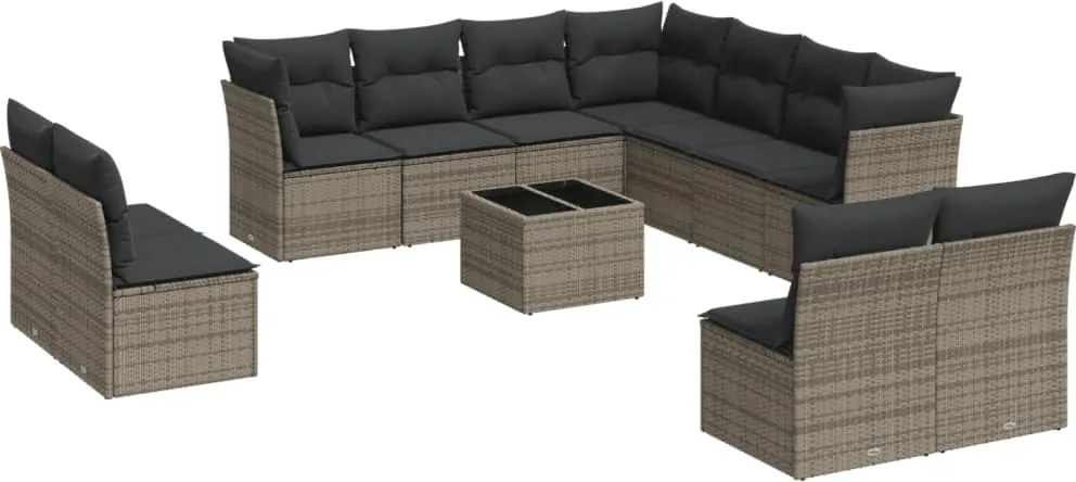 vidaXL Set canapea de grădină cu perne, 12 piese, gri, poliratan