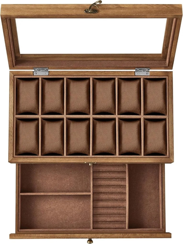 Cutie de ceasuri, Songmics, 19 x 34 x 12.5 cm, JOW012K01, Maro