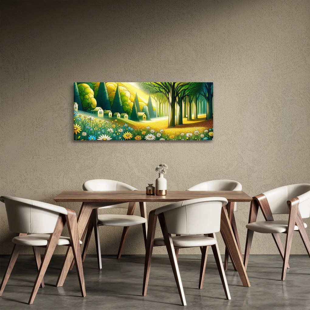 Tablou - Sat în galben-verde (120x50 cm)