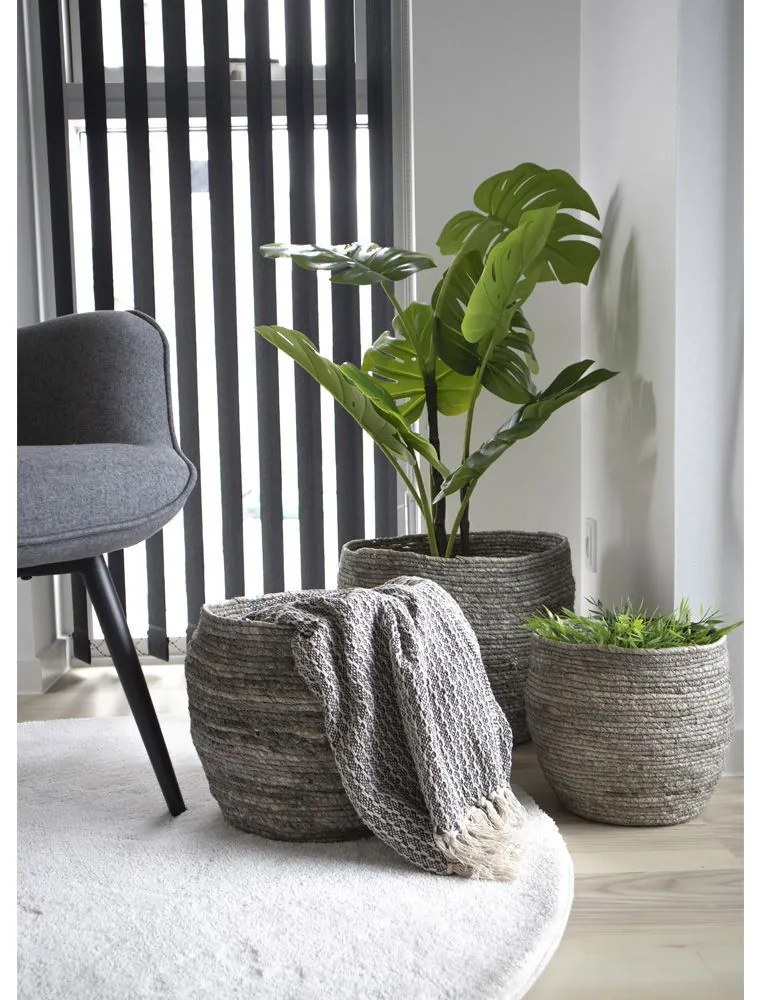 Coșuri Tivoli, frunze de porumb, gri, 3 buc