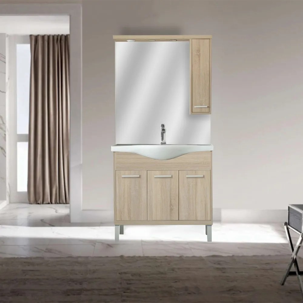 Dulap suspendat cu oglindă Nerva 85 cm, stejar Sonoma