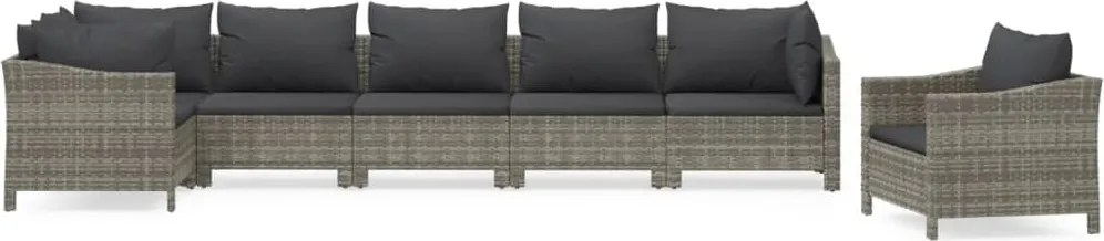 vidaXL Set mobilier de grădină cu perne, 7 piese, gri, poliratan
