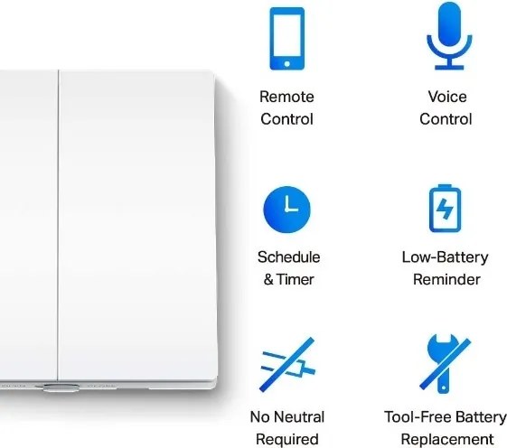 TP-Link - Întrerupător inteligent dublu pentru iluminat, Wi‑Fi, alimentat cu 2 baterii AAA