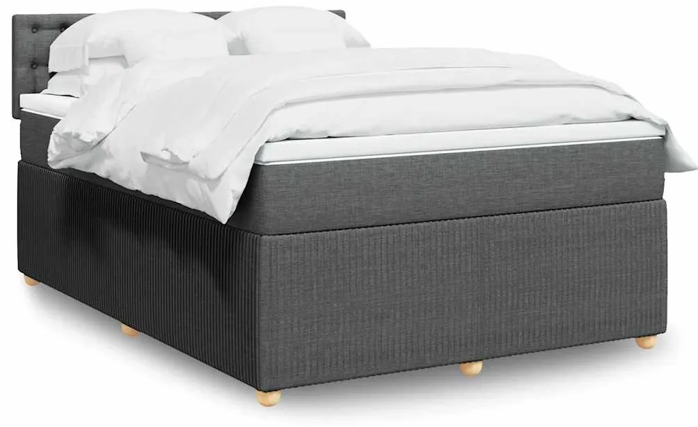 vidaXL Pat box spring cu saltea, gri închis, 140x190 cm, textil