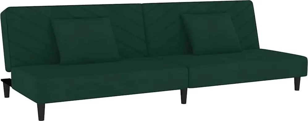 vidaXL Canapea extensibilă cu 2 locuri, 2 perne, verde închis catifea