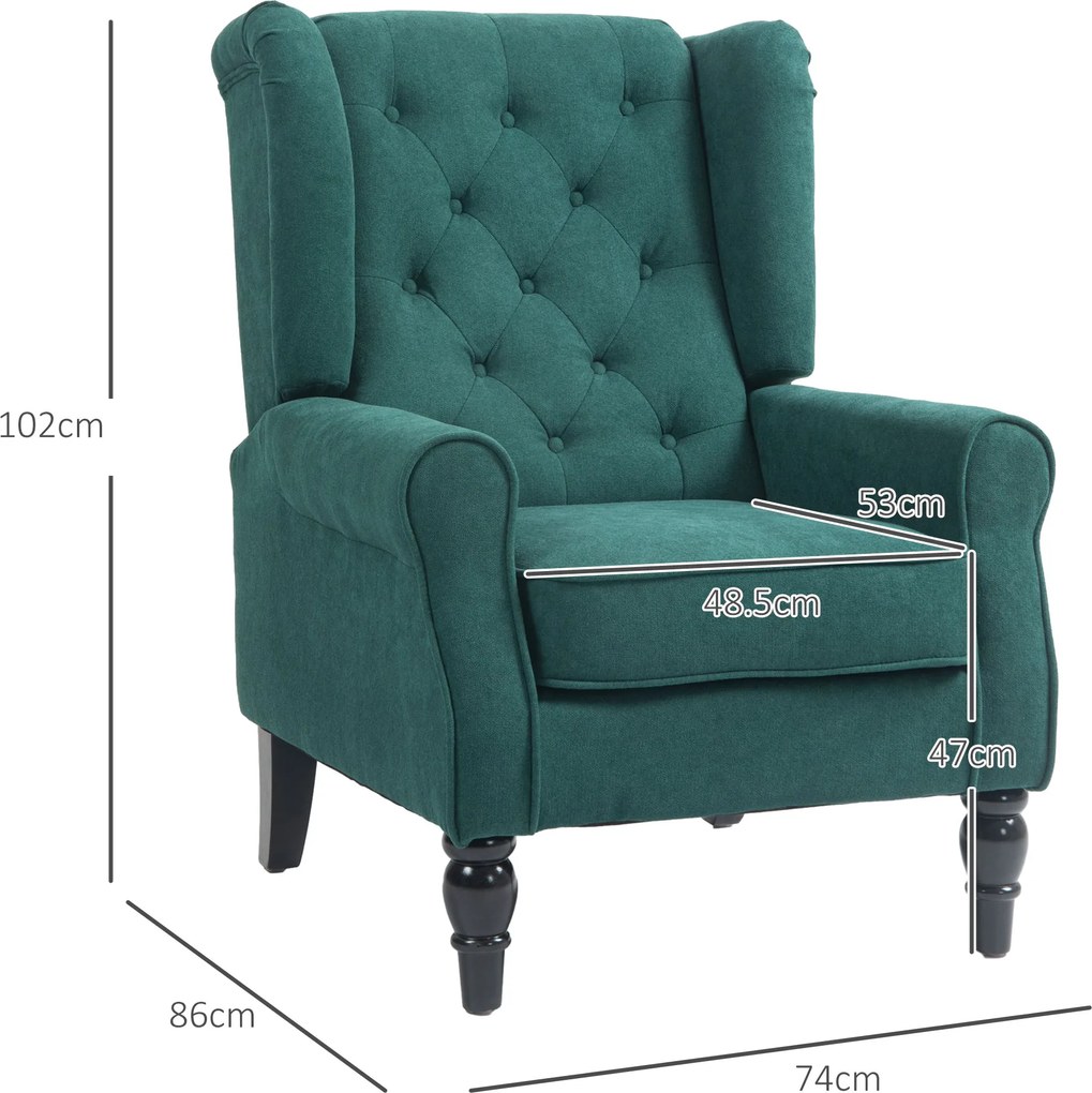 HOMCOM Scaun Accent Clasic cu Picioare de Lemn, Verde închis | Aosom Romania