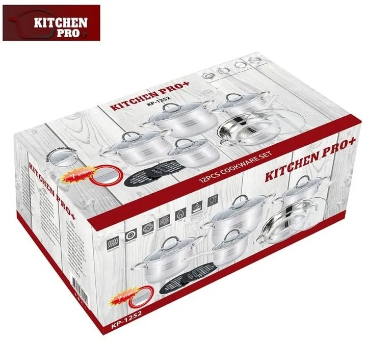 Set oale si tigaie inox cu capace 12 piese Kitchen Pro PRO 1252