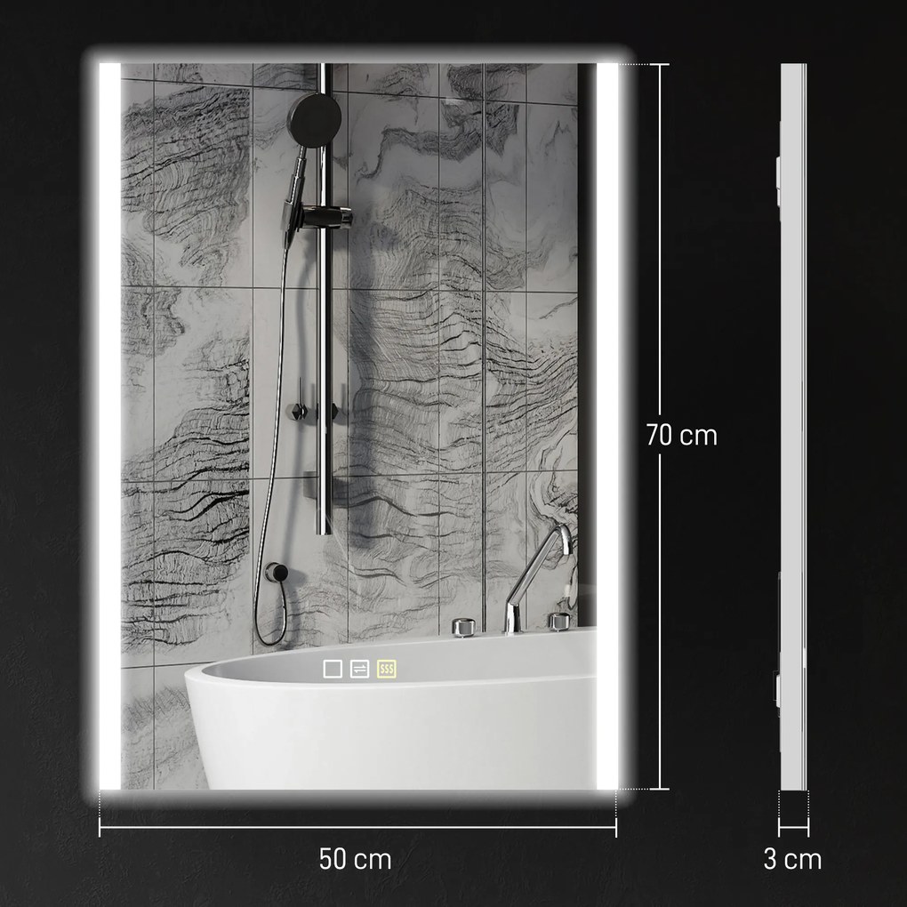 HOMCOM Oglindă LED 50x70 Antiaburire Touch IP44 | Aosom Romania