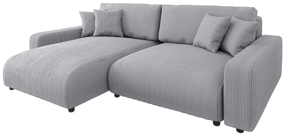 Colțar gri deschis extensibil cu tapițerie din catifea reiată (cu colț variabil) Sara – Ropez