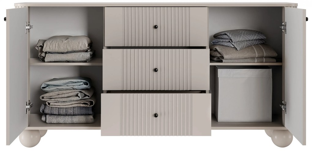 Comodă cu sertare Vesper 160 cm - cașmir / mânere negre / picioare sferice