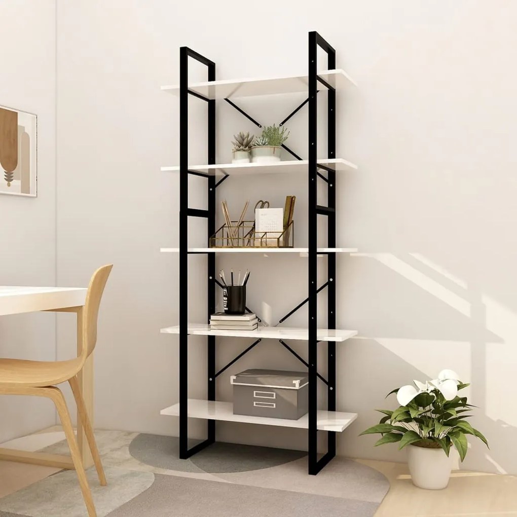 3081988 vidaXL Bibliotecă cu 5 rafturi, alb, 80x30x175 cm, lemn prelucrat