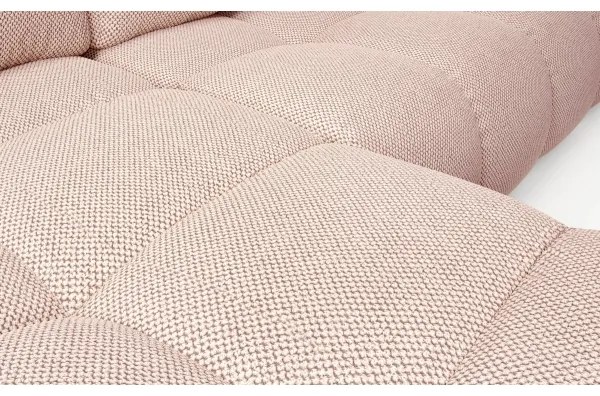 Colțar extensibil tapițat ALMADA, formă L, cu spațiu de depozitare, versiune stânga, roz