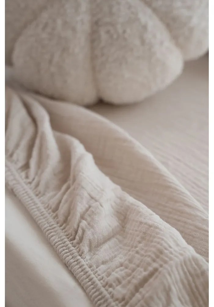 Cearceaf pentru copii bej din muselină pentru pătuț cu elastic 60x120 cm Burumcuk – Mijolnir