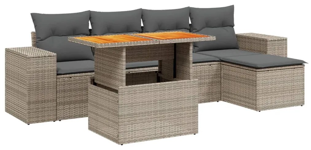 3272614 vidaXL Set mobilier grădină cu perne, 6 piese, gri, poliratan