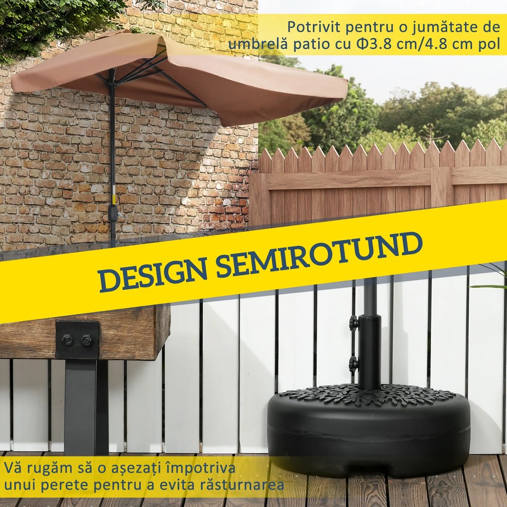 Outsunny Baza Umbrelei Semicirculare Umplută cu Nisip sau Apă, Suport Umbrelă de Soare Montat pe Perete pentru Stâlpi 38-48mm, Negru | Aosom Romania