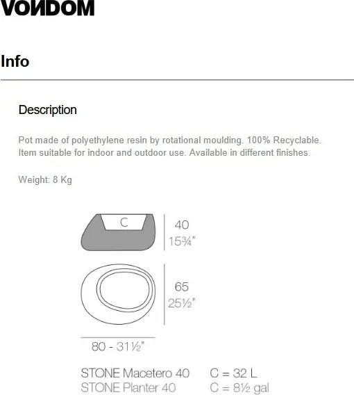 Ghiveci plante, flori design decorativ modern pentru amenajari interioare si exterioare, STONE PLANTER 55008R Vondom