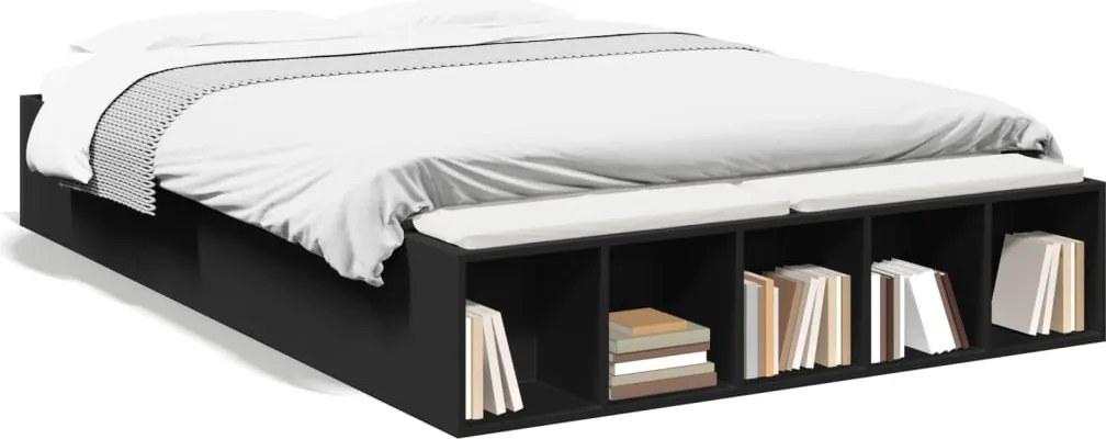 vidaXL Cadru de pat, negru ,135x190 cm, lemn prelucrat