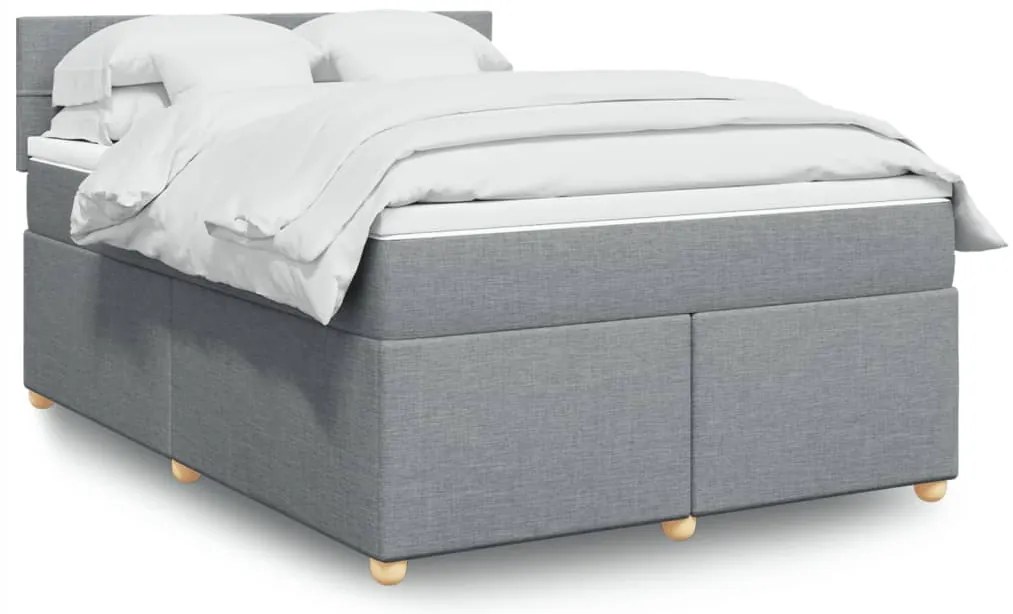 vidaXL Pat box spring cu saltea, gri deschis, 140x190 cm, textil