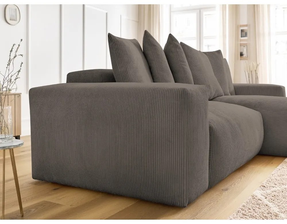 Colțar taupe extensibil/cu spațiu de depozitare cu tapițerie din catifea reiată Voltaire – Bobochic Paris