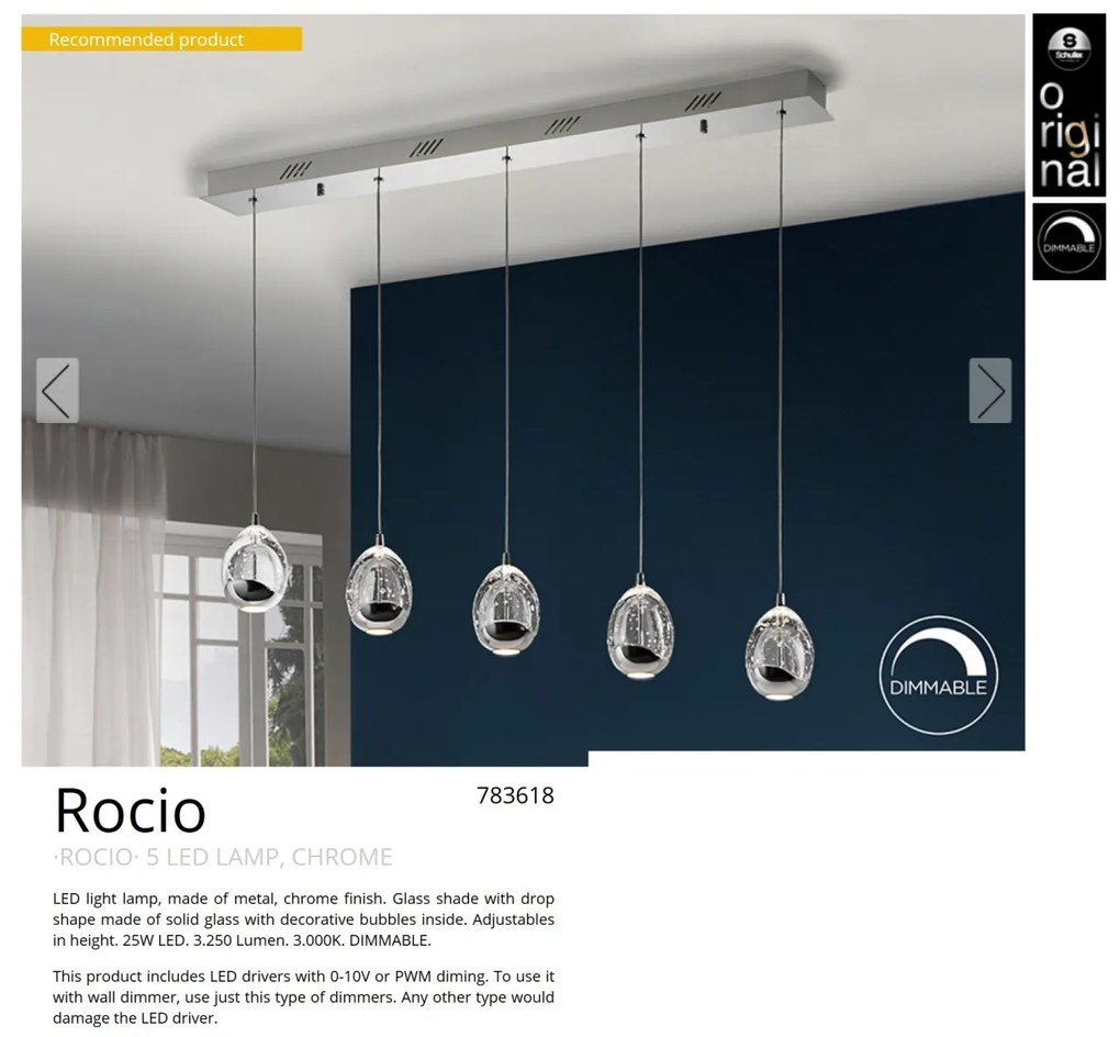 LUSTRA LED dimabila cu 5 pendule Rocio, crom SV-783618