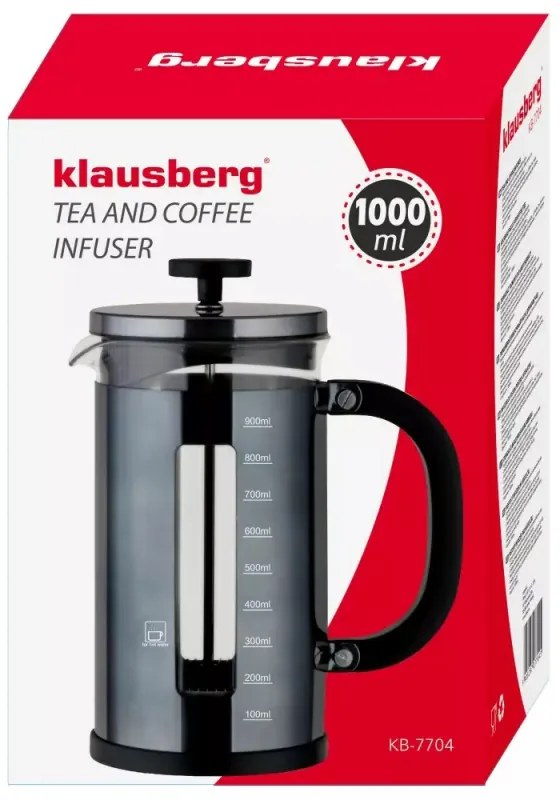 Infuzor pentru ceai/cafea Klausgerg KB 7704, 1 L, Sticla, Scala de masurare, Grafit/Gri