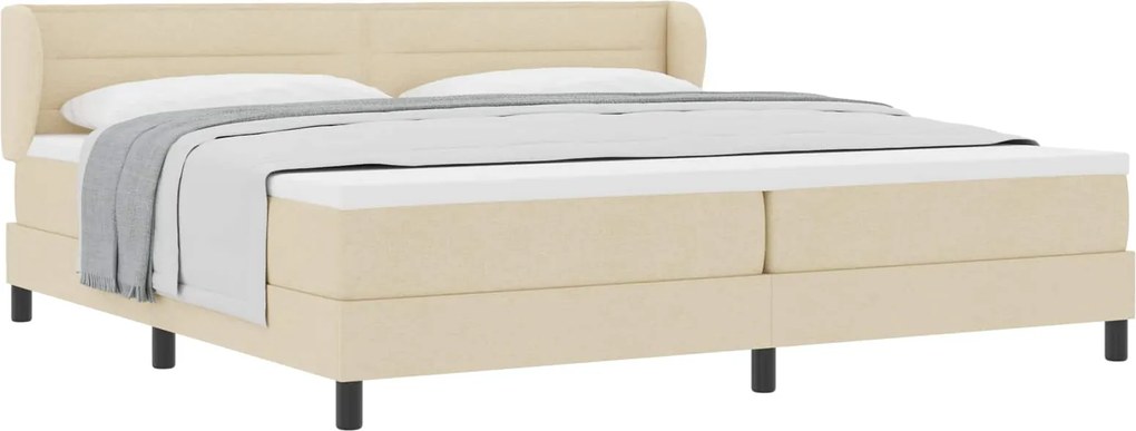 vidaXL Pat cu arcuri cu saltea cu headboard Crem 200 x 200 cm țesătură