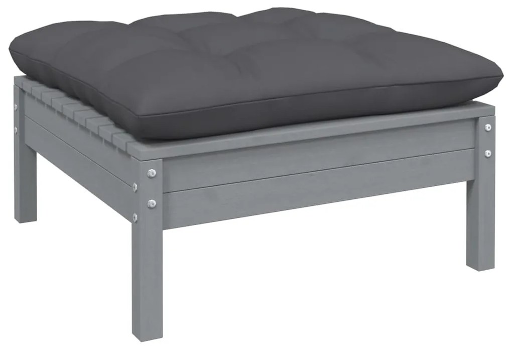 Set mobilier gradina cu perne, 10 piese, gri, lemn de pin Gri, 10