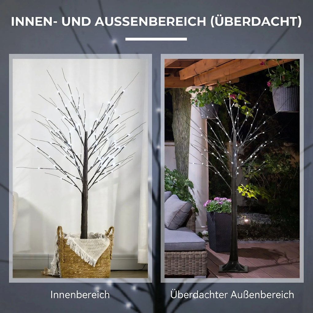 HOMCOM Brad de Crăciun Luminos Tip Mesteacăn, 150 cm, 96 Led-uri, Bază Lată, pentru Interior și Exterior, Maro | Aosom Romania