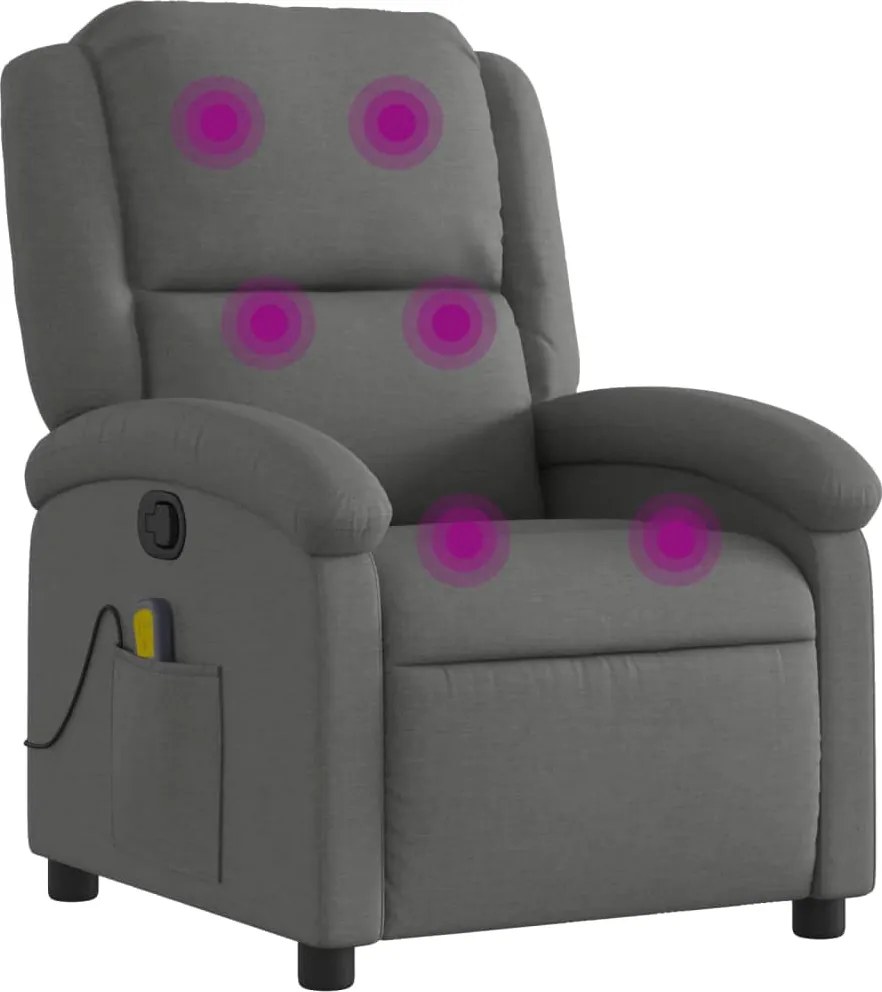 vidaXL Fotoliu reclinabil cu masaj, gri închis, material textil