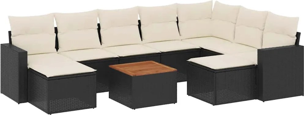 vidaXL Set canapele de grădină cu perne, 10 piese, negru, poliratan
