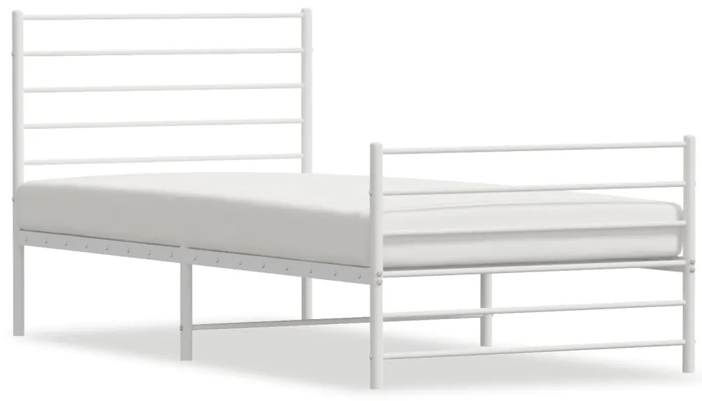 Cadru de pat metalic cu tablie de cap/picioare, alb, 90x200 cm