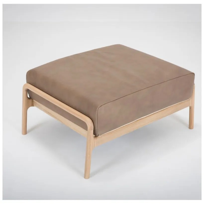 Taburet din piele bovină cu structură din lemn masiv de stejar Gazzda Fawn, maro deschis