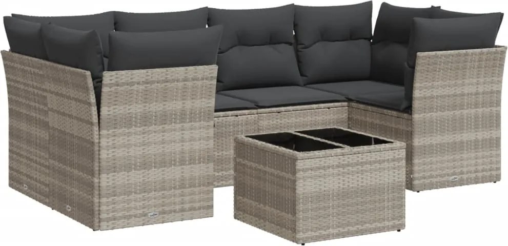 vidaXL Set canapele de grădină cu perne, 7piese gri deschis poliratan