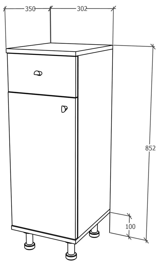 Corp Baie Zaria, 1 Sertar, 1 Usa, Alb lucios/Alb, MDF, L 30 x l 35 x H 85 cm