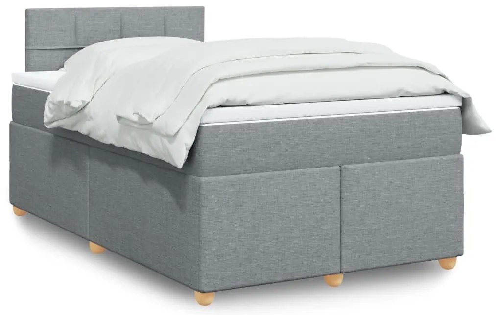 vidaXL Pat continental cu saltea, gri deschis, 120x200 cm, textil