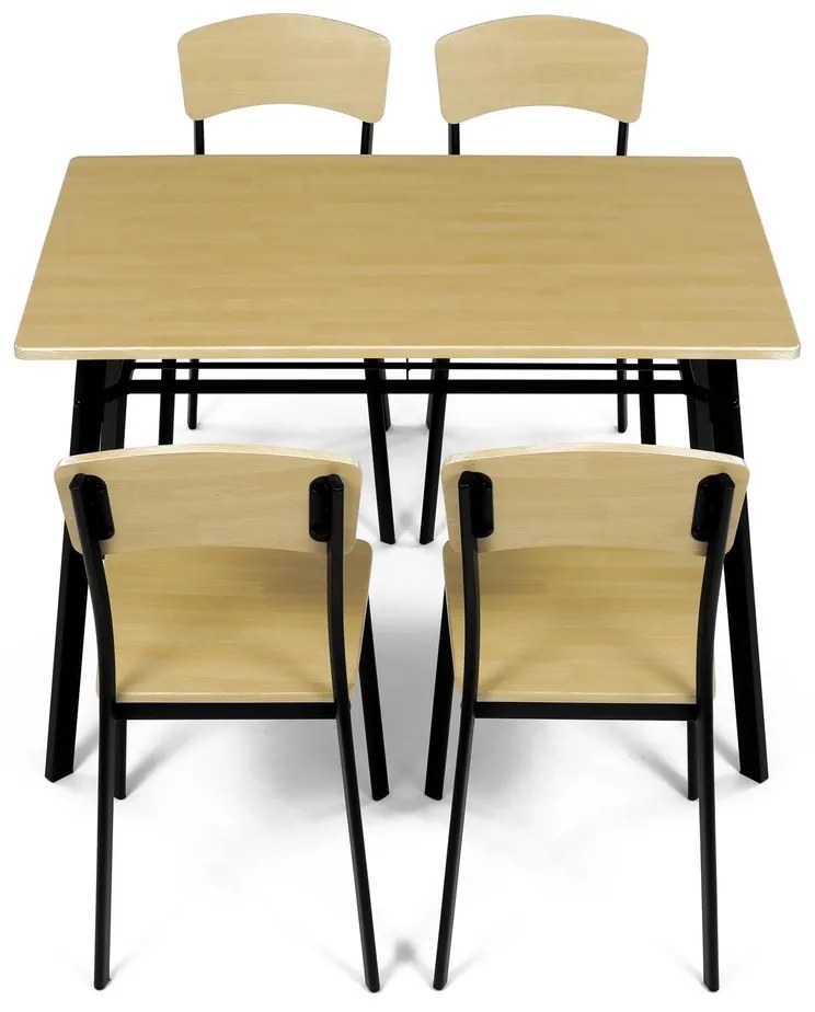 Set de masă Industrial cu 4 scaune, 110 x 70 x 76cm, maro