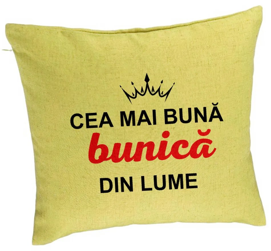 Perna Decorativa pentru Bunica 9, 40x40 cm, Verde, Husa Detasabila, Burduf