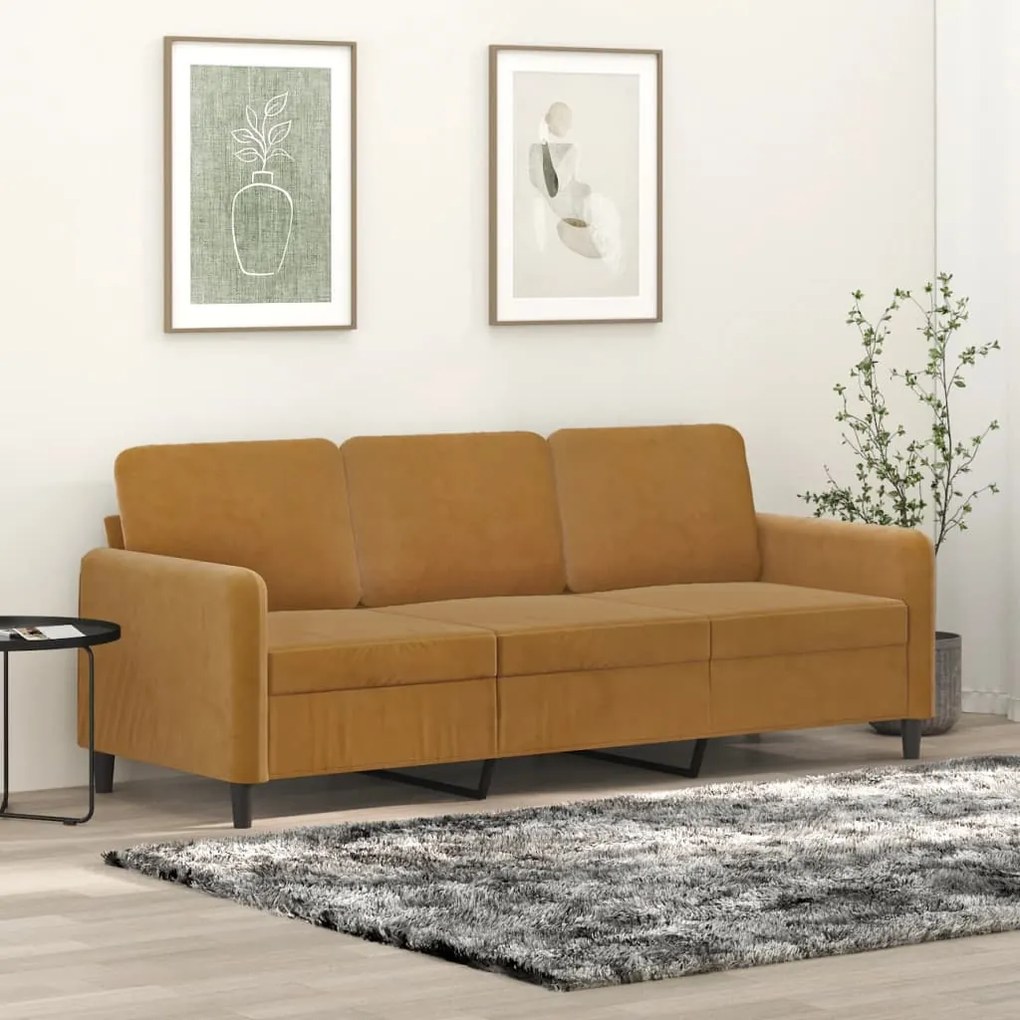 349060 vidaXL Canapea cu 3 locuri, Maro, 180 cm, catifea