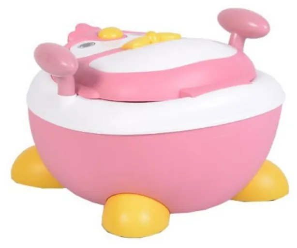 Olita 2 in 1 pentru copii NOVOKIDSª Happy Penguin , Vas detasabil, Plastic non toxic, Model Pinguin, Roz