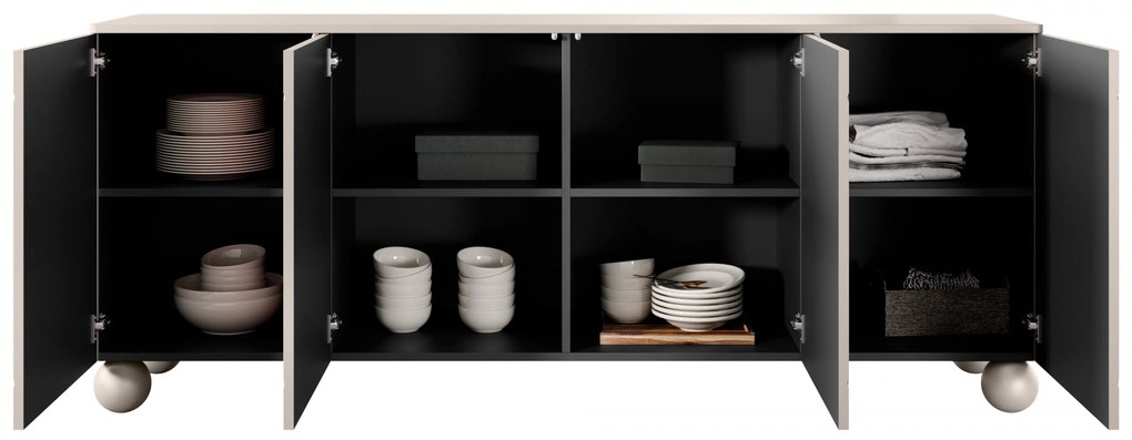 Comodă cu patru uși Sonatia II 200 cm pe picioare rotunde - cașmir