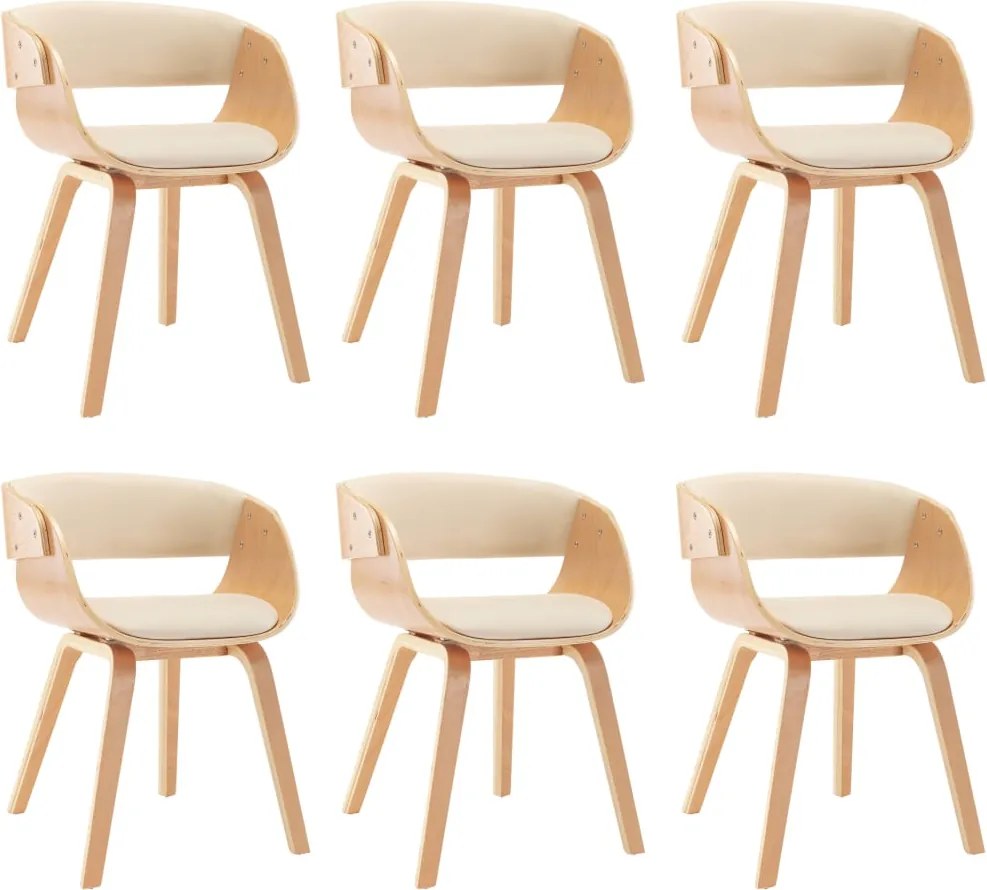 vidaXL Scaune sufragerie 6 buc. lemn curbat crem și piele artificială