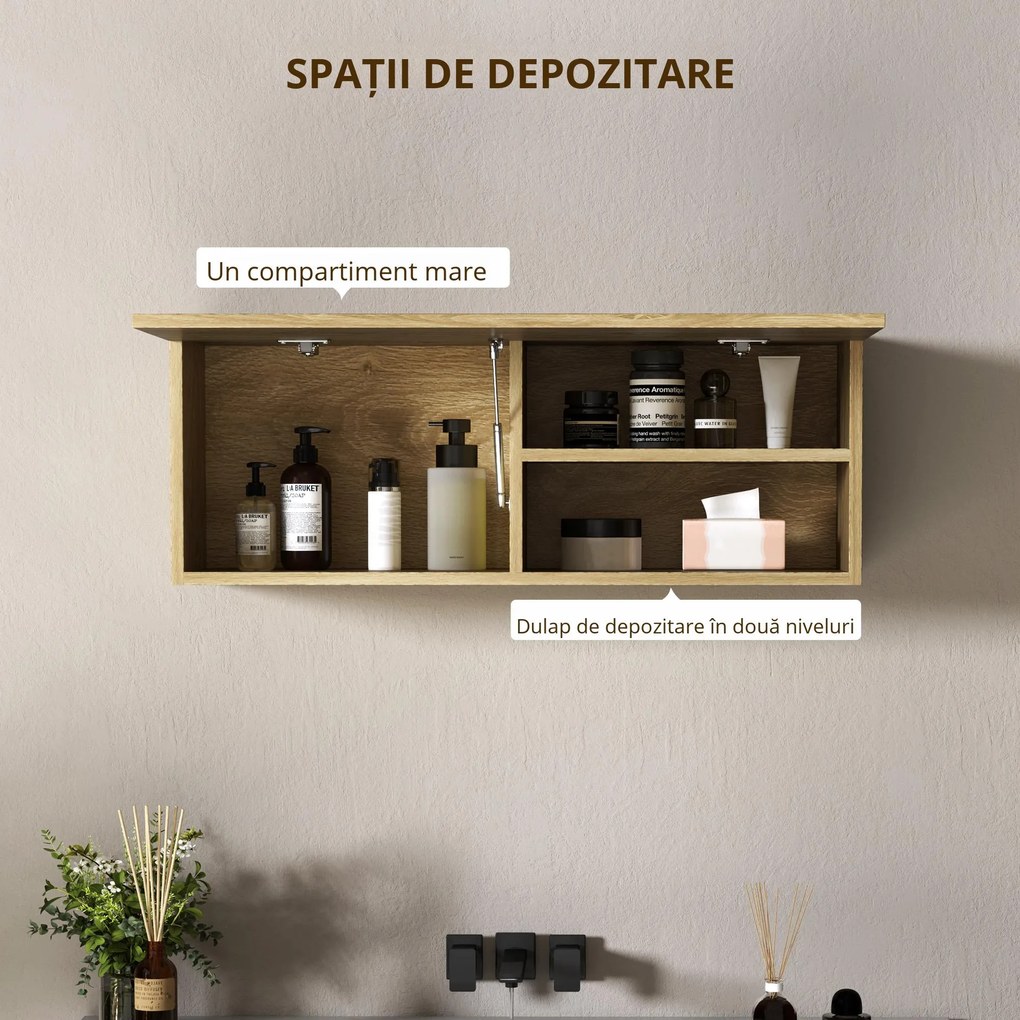 HOMCOM Dulap de Baie Suspendat cu Ușă Rabatabilă și Rafturi din Lemn, 80x25x30 cm, Natural | Aosom Romania