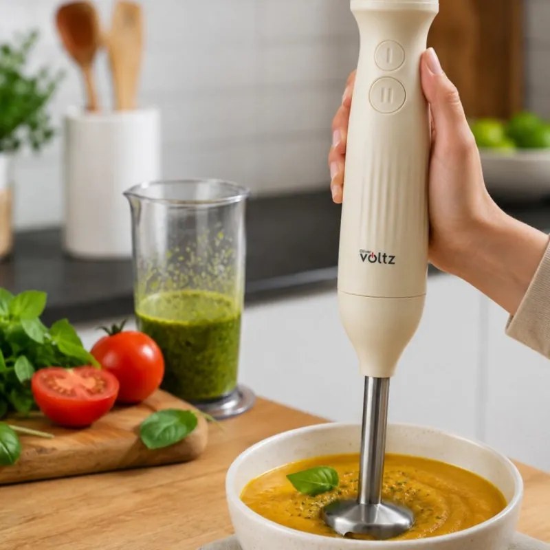 Blender manual Oliver Voltz Nice OV51112PR, 600 W, 2 viteze, Atasament din otel, Crem